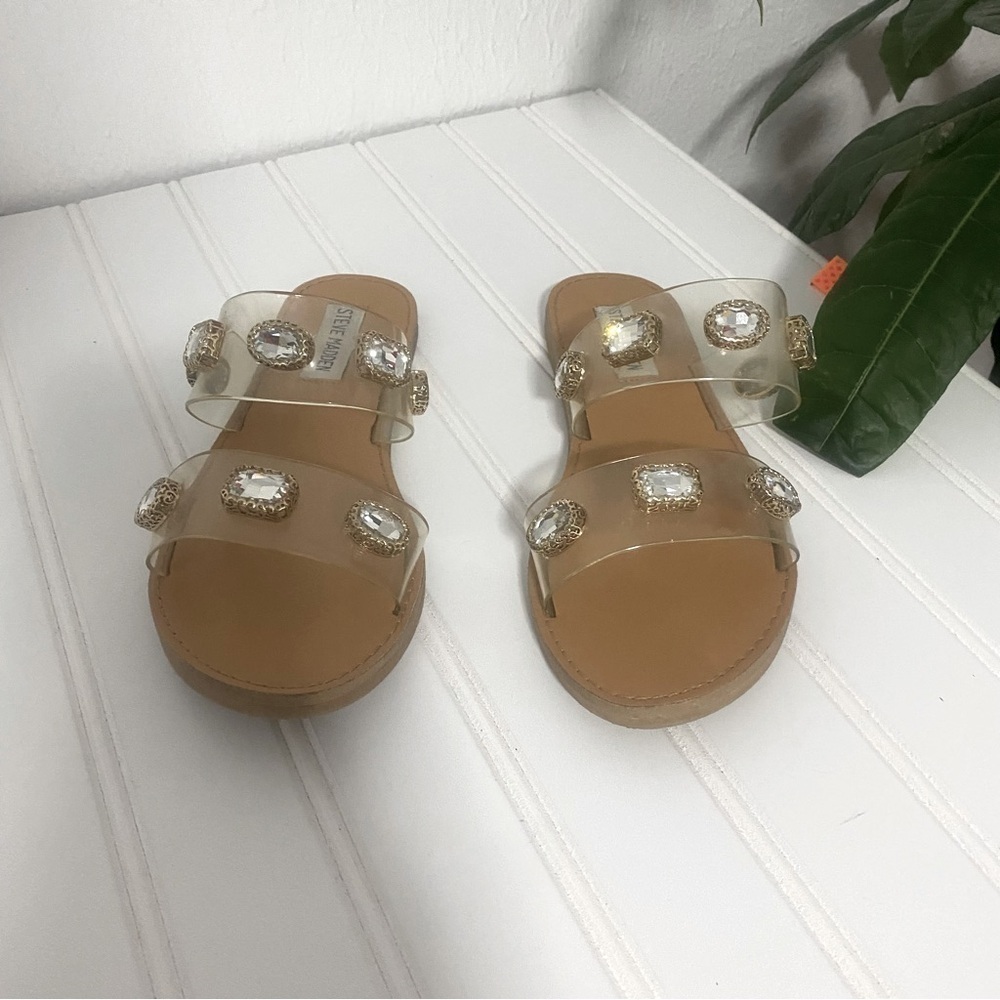 Steve Madden Women’s Jace Summer Slide Sandals Clear with Rhinestones Size 5.5 - Picture 5 of 8